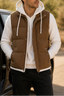 Women's layered double hood puffer vest in coffee brown