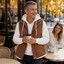 Hooded vest worn outdoors