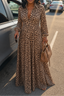 Women's Leopard Print Button Front Maxi Shirt Dress in brown