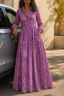 Women's Leopard Print Button Front Maxi Shirt Dress in blue