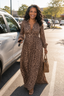 Women's Leopard Print Button Front Maxi Shirt Dress