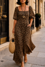 Women's Leopard Print Square Neck Maxi Dress in leopard print
