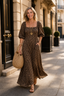Women's Leopard Print Square Neck Maxi Dress