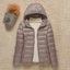 Women's lightweight packable puffer jacket in brown