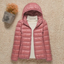 Women's lightweight packable puffer jacket in light pink