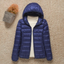 Women's lightweight packable puffer jacket in dark blue