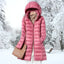 Women's long hooded puffer coat in pink