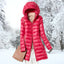 Women's long hooded puffer coat in red