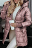 Women's long quilted puffer jacket with oversized hood in pink