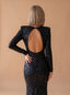 Women's Long Sleeve Sequin Maxi Dress with Open Back
