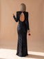 Women's Long Sleeve Sequin Maxi Dress with Open Back
