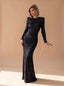Women's Long Sleeve Sequin Maxi Dress with Open Back