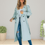 Women's long double breasted trench coat in light blue