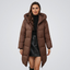 Women's longline hooded puffer coat in brown
