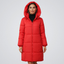 Women's longline hooded puffer coat in red
