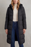 Women's longline hooded puffer jacket in black