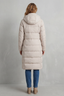 Ivory longline puffer jacket shown from the back