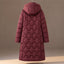 Rose red maxi puffer coat shown from the front