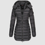 Women's longline quilted puffer coat with hood in black