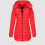 Women's longline quilted puffer coat with hood in red