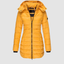 Women's longline quilted puffer coat with hood in yellow