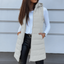 Women's longline zip up puffer vest in off white