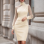 Women's Mock Neck Bodycon Midi Dress with Mesh Sleeves