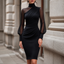 Women's Mock Neck Bodycon Midi Dress with Mesh Sleeves in black