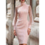 Women's Mock Neck Bodycon Midi Dress with Mesh Sleeves in pink