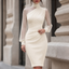 Women's Mock Neck Bodycon Midi Dress with Mesh Sleeves
