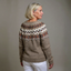 Back view of the taupe Nordic knit cardigan