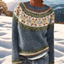 Women's Nordic Pattern Wool Blend Sweater with Crew Neck in multicolor
