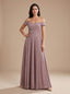Women's Off-Shoulder Glitter A-Line Gown with Draped Cap Sleeves