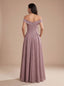 Women's Off-Shoulder Glitter A-Line Gown with Draped Cap Sleeves