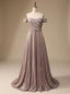 Women's Off-Shoulder Glitter A-Line Gown with Draped Cap Sleeves
