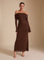 Women's Off-Shoulder Sequin Maxi Dress with Glove Cuff Long Sleeves