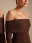 Women's Off-Shoulder Sequin Maxi Dress with Glove Cuff Long Sleeves