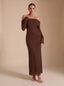 Women's Off-Shoulder Sequin Maxi Dress with Glove Cuff Long Sleeves