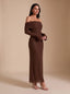 Women's Off-Shoulder Sequin Maxi Dress with Glove Cuff Long Sleeves