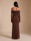 Women's Off-Shoulder Sequin Maxi Dress with Glove Cuff Long Sleeves