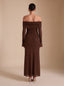 Women's Off-Shoulder Sequin Maxi Dress with Glove Cuff Long Sleeves