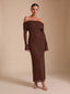 Women's Off-Shoulder Sequin Maxi Dress with Glove Cuff Long Sleeves