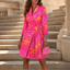 Women's Ombre Pleated Blazer Dress with Tie Waist in rose pink