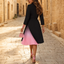 Women's Ombre Pleated Blazer Dress with Tie Waist