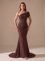Women's One-Shoulder Mermaid Gown with Crystal Corset and Ruched Skirt