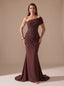 Women's One-Shoulder Mermaid Gown with Crystal Corset and Ruched Skirt