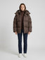 Women's oversized hooded puffer coat in brown
