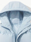 Light blue oversized puffer jacket shown open