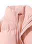 Pink oversized puffer jacket shown from the side