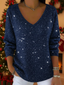 Women's Oversized Sequin Knit V-Neck Christmas Sweater in navy blue